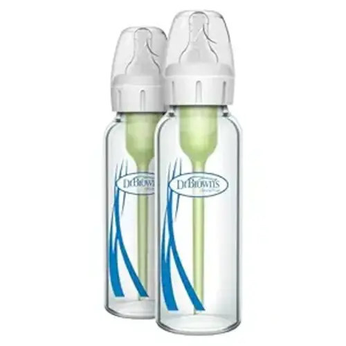 Dr. Brown's Anti-Colic Options+ Narrow Glass Baby Bottle with Level 1 Slow Flow Nipple, BPA-Free, 8 oz/250 mL, 0m+, 2 Count, 1-Pack