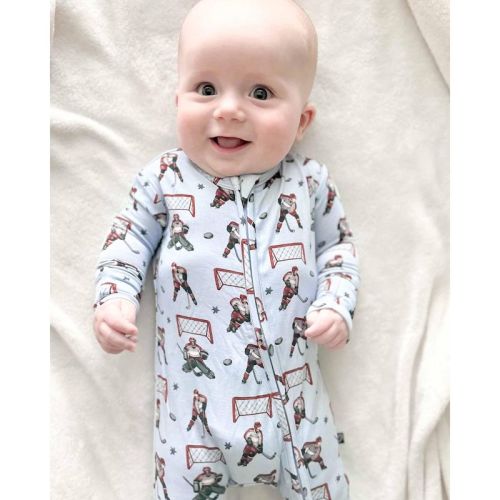 Lev Baby Boys' Bamboo Viscose Hockey Goalie Footie Pajama with 2-Way Zipper, Snug Fit - Light Blue (0-3M)