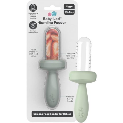 ezpz Baby-Led Gumline Feeder (Sage) - Silicone Fruit Feeder for Infants 4 Months + - Baby Feeding Essentials - BLW Tools - Works Best with Compatible Ice Tray (Sold Separately)
