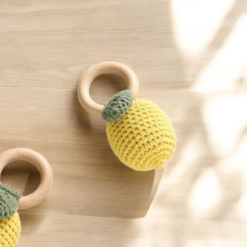 Baby Lemon Crochet Rattle Bite, Crochet Toy Rattle for Babies, Newborn Teeth Strength Exercise, Toy Children's Fruit Crochet, Crochet Gifts