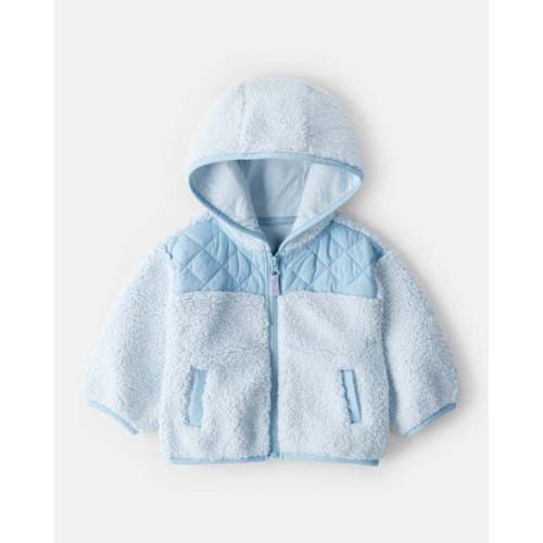 Baby Girl Sherpa Hooded Zip-Up Jacket - Blue - Carter's | Carter's