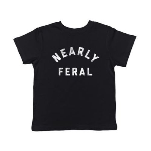 Toddler Nearly Feral T Shirt Funny Untamed Wild Animal Joke Tee for Young Kids - Crazy Dog Toddler T Shirt for Animal Lovers Black 2T