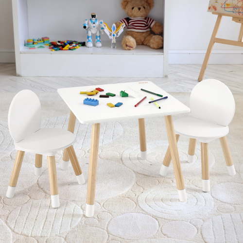 SKYSHALO Kids 2-Piece Activity Table and Chair Set, Kids Table with 2 Chairs Set for Toddlers, Boys, Girls, 3 Piece Kiddy Table and Chairs Set, White
