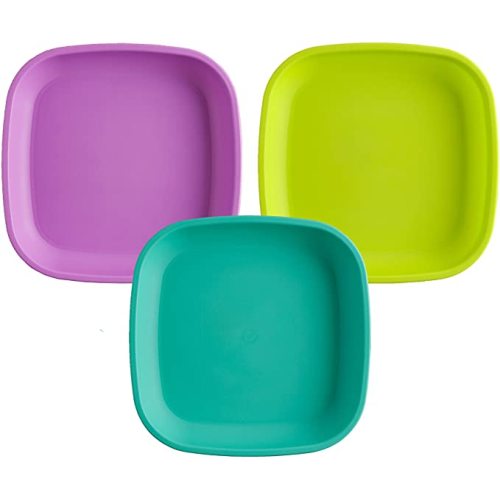 Re-Play Toddler Plates - 22 Oz. Deep-Walled Flat Kids Plates - Dishwasher & Microwave Safe - Made in USA - Set of 3-7.37" x 7.37" x 1.25" - Mermaid