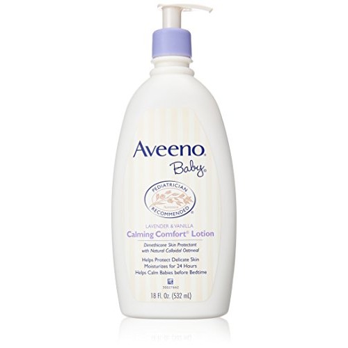 Aveeno Baby Calming Comfort Moisturizing Lotion with Relaxing Lavender & Vanilla Scents, Non-Greasy Body Lotion with Natural Oatmeal & Dimethicone, Paraben- & Phthalate-Free, 18 fl. Oz