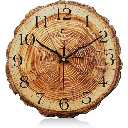 Lafocuse 12 Inch Brown Wooden Rustic Wall Clock for Kitchen Living Room