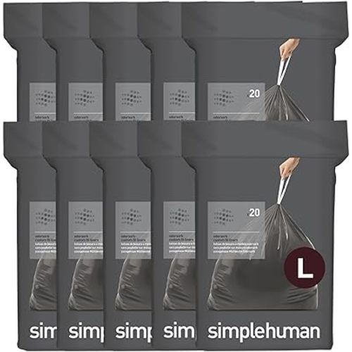 simplehuman Code L 40 Count, Genuine Custom Fit Liners, Drawstring Trash Bags in Dispenser Packs, 18 Liter / 4.7 Gallon