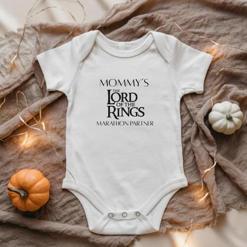 Mommys Lord of the Rings Marathon Partner Baby Bodysuit, Cute Fantasy Movie Nursery Clothes, Nerdy Baby Shower Gift, Geeky Infant One Piece