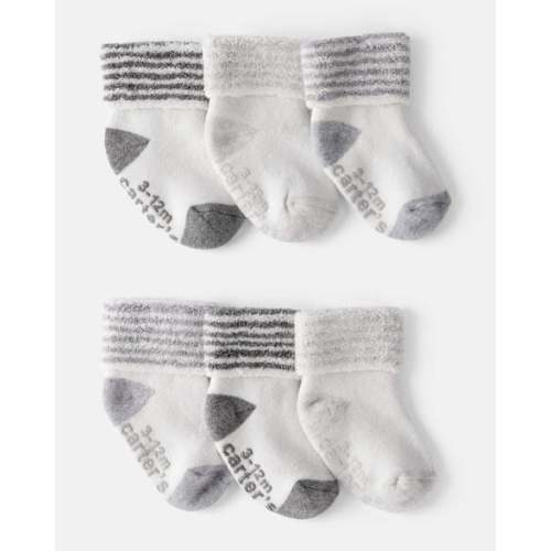 Baby 6-Pack Striped Ankle Socks - White/Grey | Carter's