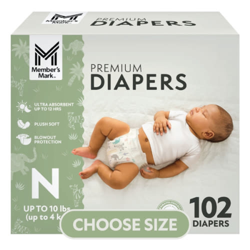 Member's Mark Premium Baby Diapers, Size Newborn - 102 count