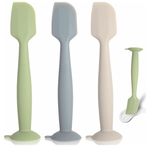 Baby Diaper Cream Spatula 3 Pack Diaper Spatulas Soft Silicone Diaper Cream Applicator Baby Butt Paste Spatula Brush with Suction Base,Full Size(Gray+Off-white+Green
