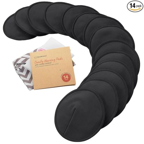 Organic Nursing Pads 14 Washable Breast Pads, Bag (Midnight Black, L 5")