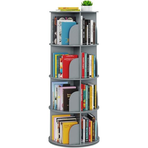 SpaceAid 4 Tier Rotating Bookshelf Tower, Spinning Bookcase Lazy Susan, Revolving 360 Book Shelf Storage Round Carousel, Vertical Rotate Turning Spiral Corner Organizer, Gray