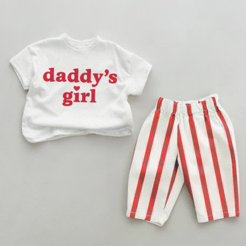 DADDY'S GIRL Baby Casual Red Vertical Striped 2-piece Set