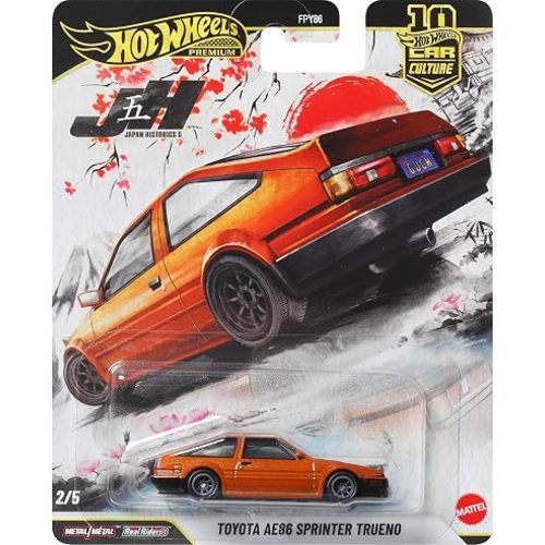 Hot Wheels Car Culture Premium 1:64 Scale Die-Cast Toyota AE86 Sprinter Trueno with Real Riders Tires & Metal/Metal Body & Chassis, Japan Historics 5