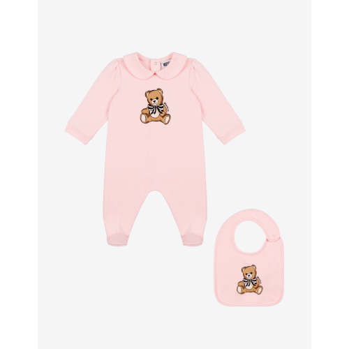Moschino Teddy Bear cotton plush romper and bib set | Moschino