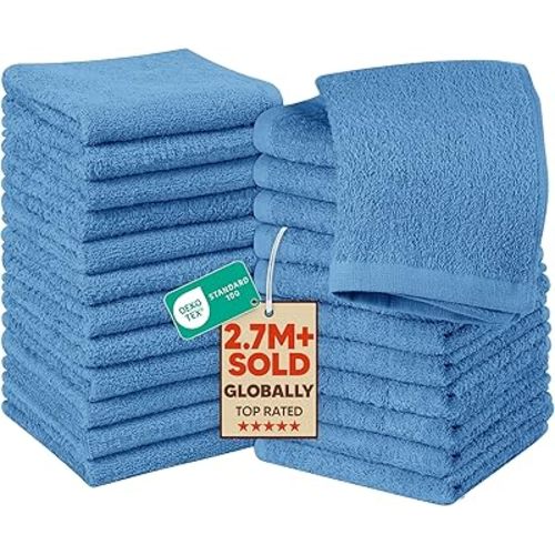 Utopia Towels 24 Pack Cotton Washcloths Set, 100% Ring Spun Cotton, Premium Quality Flannel Face Cloths, Highly Absorbent and Soft Feel Fingertip Towels, Electric Blue