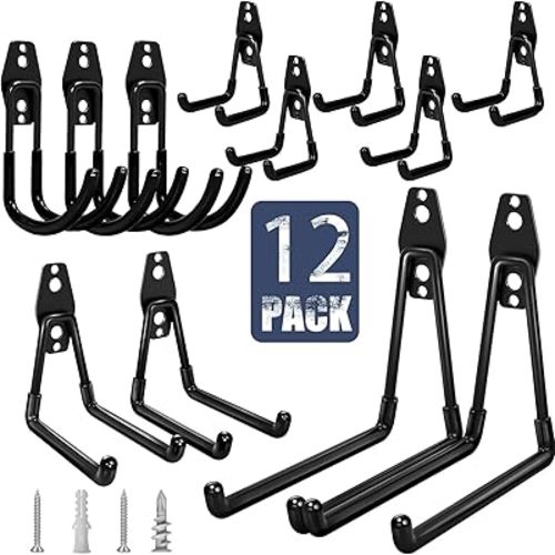 Garage Hooks Heavy Duty, 12 Pack Anti-Slip Coating Garage Wall Storage Hooks for Hanging Bike, Ladder, Garden Tools