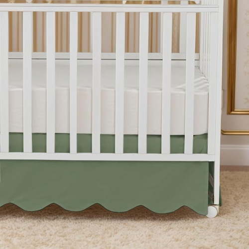 Sclloped Crib Bed Skirt Crib Size (28"x52") inch 14" Inch Drop Crib 100% Microfiber Bedding Toddler Bedskirt for Baby Boys or Baby Girls - Sage Solid