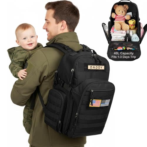 MIRACOL Diaper Bag Backpack for Dad: 40L XL Capacity Fits 1-3 Days Trip - Military Style with Daddy Patch for Active Dads - Ideal Gift for New Fathers & Husbands