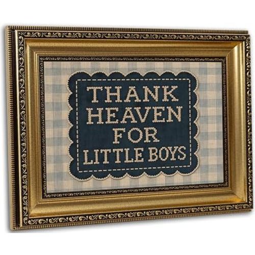 Vintage Gold Framed Thank Heaven for Little Boys Quote Wall Art 9X11 in
