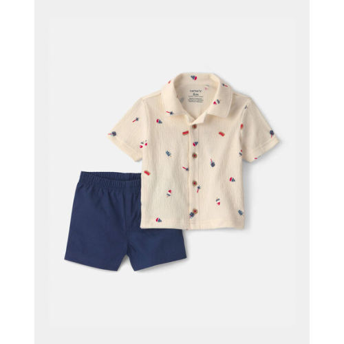 Baby Boy Fourth of July 2-Piece Top & Short Set - Navy Blue/Cream (Size 9M)