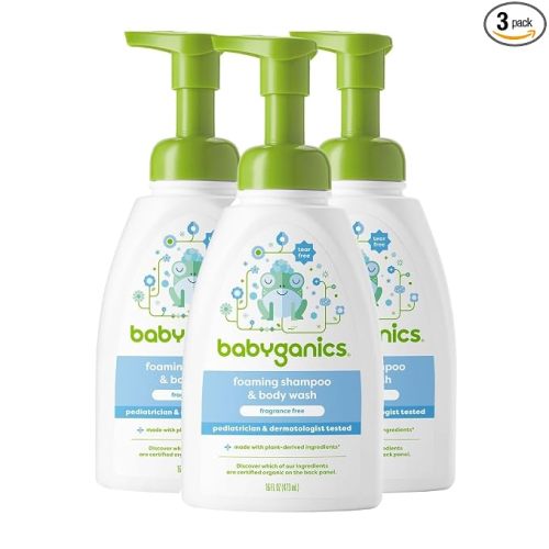 Babyganics Baby Shampoo + Body Wash Pump Bottle, Fragrance Free, 16oz, 3 Pack