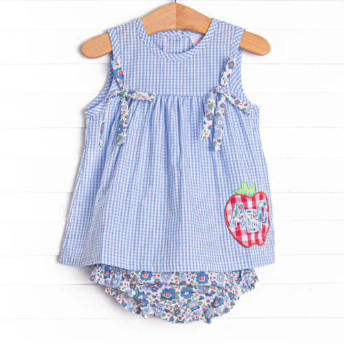 ABC Blossoms Applique Diaper Set, Blue – Stitchy Fish
