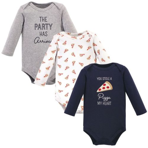 Hudson Baby Infant Boy Cotton Long-Sleeve Bodysuits, Pizza, 6-9 Months