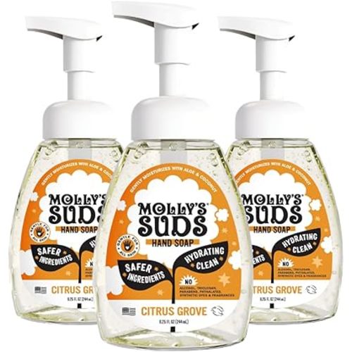 Molly's Suds Foaming Hand Soap - Made with Aloe and Coconut Oil | Moisturizing Hand Wash | Clean Ingredients, Infused with Essential Oils | Citrus Grove - 8.25 Oz (Pack of 3)