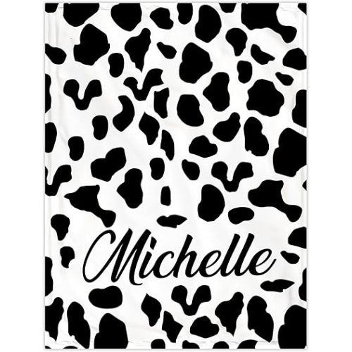Hyturtle Personalized Cow Skin Print Baby Blanket - Cow Print Swaddles for Newborns Girl Boy - Western Crib Blanket for Toddlers Gifts for Infant Mom - Custom Soft Cozy Plush Toddler Bedding Decor