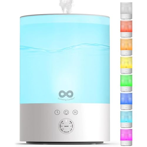 Everlasting Comfort 2.5L Top Fill Humidifier for Bedroom – Quiet, Easy to Fill & Clean, 24HR Runtime, Night Lights, Timer, Ultrasonic Cool Mist, Auto Shut-Off, Essential Oil Diffuser - White