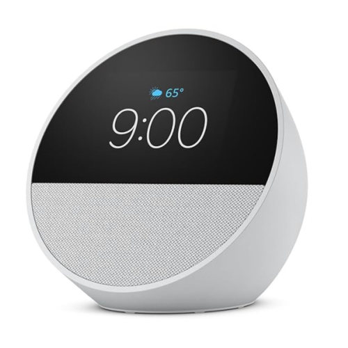Amazon Echo Spot (newest model), Great for nightstands, offices and kitchens, Smart alarm clock, Designed for Alexa+, Glacier White