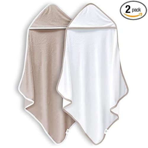 2 Pack Baby Bath Towel - Rayon Made from Bamboo, Ultra Soft Hooded Towels for Babies,Toddler,Infant - Newborn Essential -Perfect Baby Registry Gifts (White and Brown, 30 x 30 Inch)