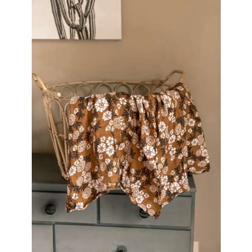Marigold Floral Muslin Swaddle Blanket: Earth Tone Baby Shower Gift