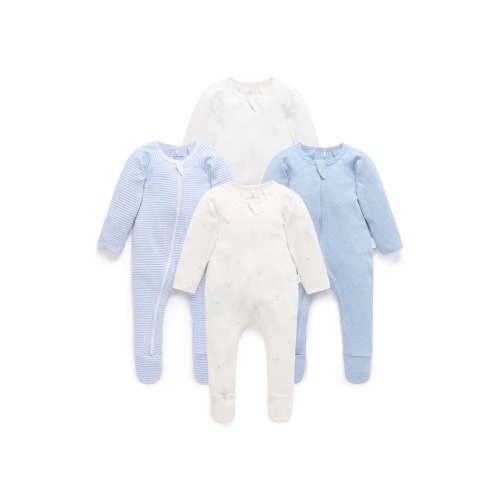 4 Pack Zip Footie Boys, 3-6M