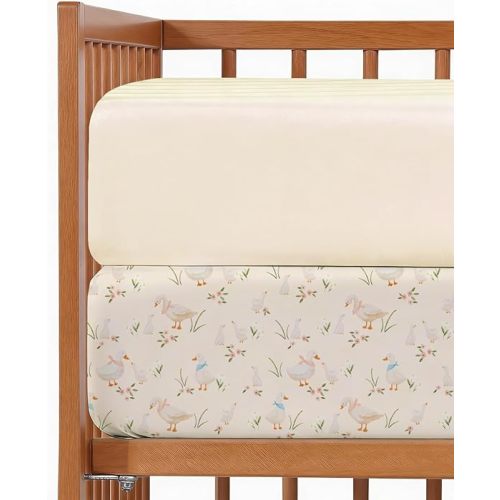 Baby Crib Sheets for Boys & Girls - Pack of 2 Fitted Microfiber Crib Sheets for Standard Crib & Toddler Mattress - Soft, Breathable and Wrinkle Free - Machine Washable - Oeko Tex - 52x28x8in - Goose