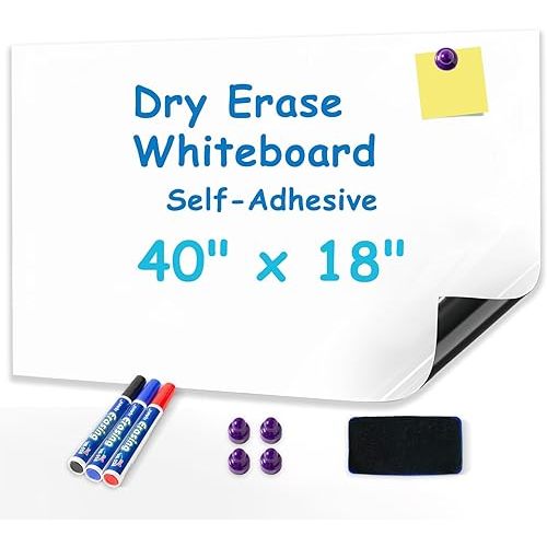 YOUNGJQ Whiteboard Sticker 40" x 18" Self Adhesive Magnetic Dry Erase Board for Wall, Peel and Stick White Board Wallpaper with Starter Kit for Office Home
