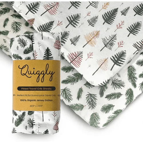 Quiggly Travel Crib Sheets for Guava Lotus, 2 Pack Organic Cotton Jersey Knit, Vibrant Forrest & Tree Patterns - Fits Travel Crib Mattresses for Boys & Girls (Travel Crib, Whispering Woodland)