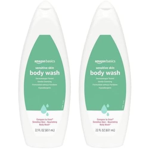 Amazon Basics Body Wash for Sensitive Skin, Hypoallergenic, Unscented, 22 fl oz (Pack of 2)