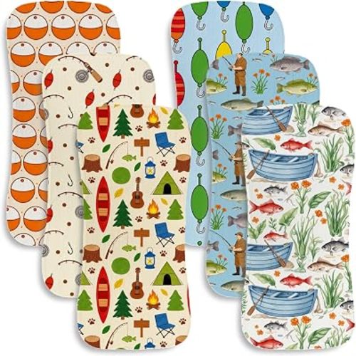 6 Pack Fishing Baby Burp Cloths for Boys Girls with Fishing Pattern,Large Cotton Burp Rags for Nursery Decor Newborns Gifts Extra Soft and Absorbent