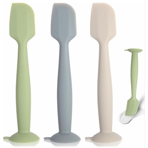 Baby Diaper Cream Spatula 3 Pack Diaper Spatulas Soft Silicone Diaper Cream Applicator Baby Butt Paste Spatula Brush with Suction Base,Full Size(Gray+Off-white+Green