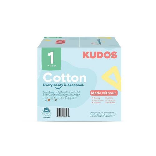 Kudos Chlorine Free Cotton-Lined Disposable Diapers (Size 1 (NB) = 7-12 pounds, 76 Count)