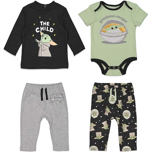 STAR WARS Mandalorian The Child 4 Piece Layette Set: Bodysuit Tee Pants