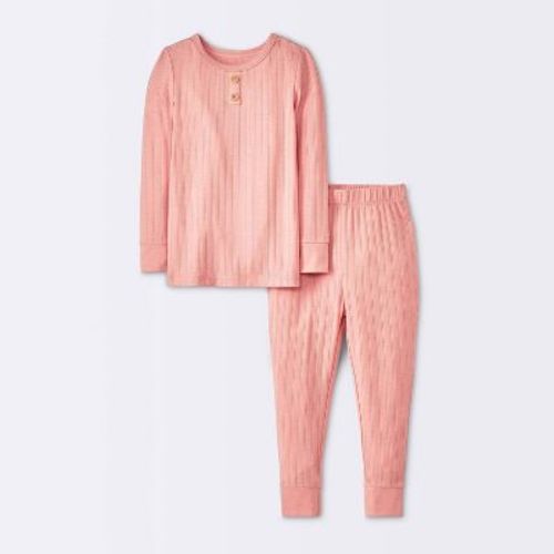 Toddler 2pc Solid Pointelle Snug Fit Pajama Set - Cloud Island™ Pink 2t: Henley Neck, Jacquard Knit