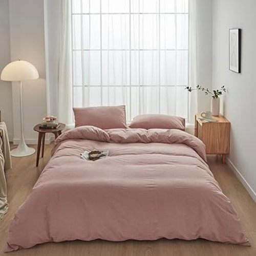 Face Two Face Bedding Duvet Cover Set 3 Pieces 100% Washed Cotton Duvet Cover Linen Like Textured Breathable Durable Soft Comfy (King, Old Pink)