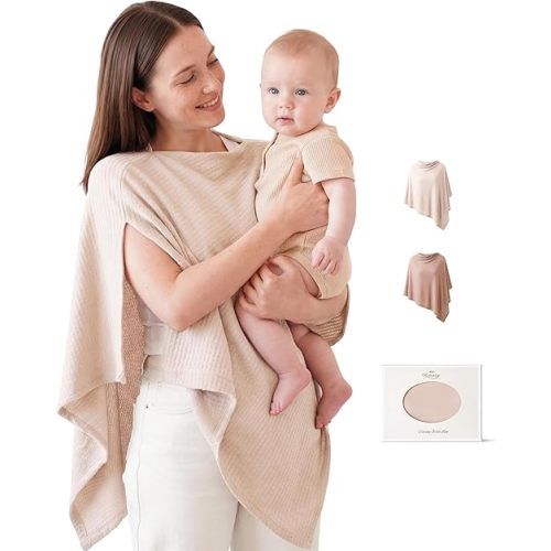 Konssy Nursing Cover for Breastfeeding, Soft & Breathable Privacy Poncho, Multi-Use Feeding Shawl, Comfortable & Portable Breastfeeding Cover for Women (Beige)