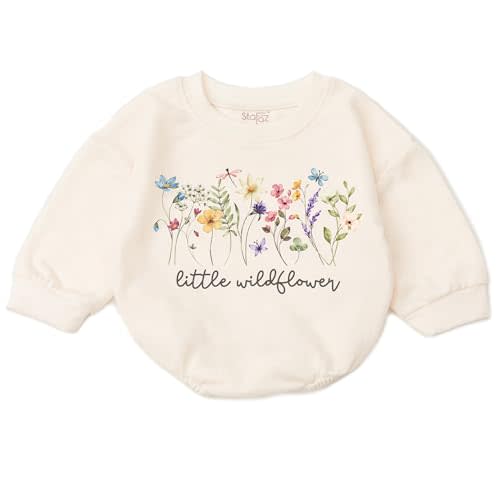VFAZ Wildflower Baby Girl Romper - First Birthday Outfit Flower Newborn Bubble Toddler Infant Long Sleeve One-piece Gifts