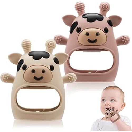 2 Pack Baby Teething Toys 0-6 6-12 Months, Adjustable Anti Dropping Wrist Teething Mittens, Food Grade Silicone Baby Chew Toys for Sucking Needs Teether for Newborns Infants Teething Relief
