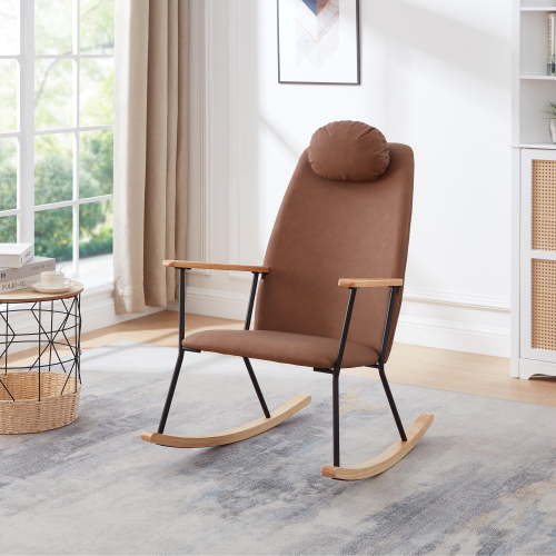 Holaki Nursery Rocking Chair Teddy, Baby Fluffy Glider Rocker for Adults Glider Rocker Rocking Accent Chair Padded Seat with High Backrest Armchair Comfy Side Chair for Living Room Bedroom, Brown